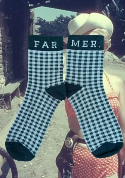 FAR MER Green Check Socks