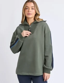 Foxwood Knit Collar Crew - Khaki