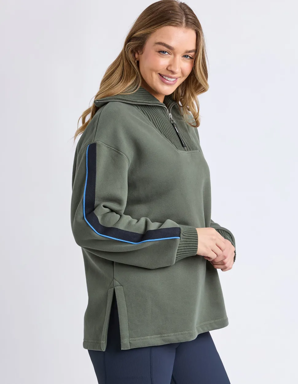 Foxwood Knit Collar Crew - Khaki