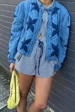 Free People Quinn Quilted Jacket - Indigo Combo
