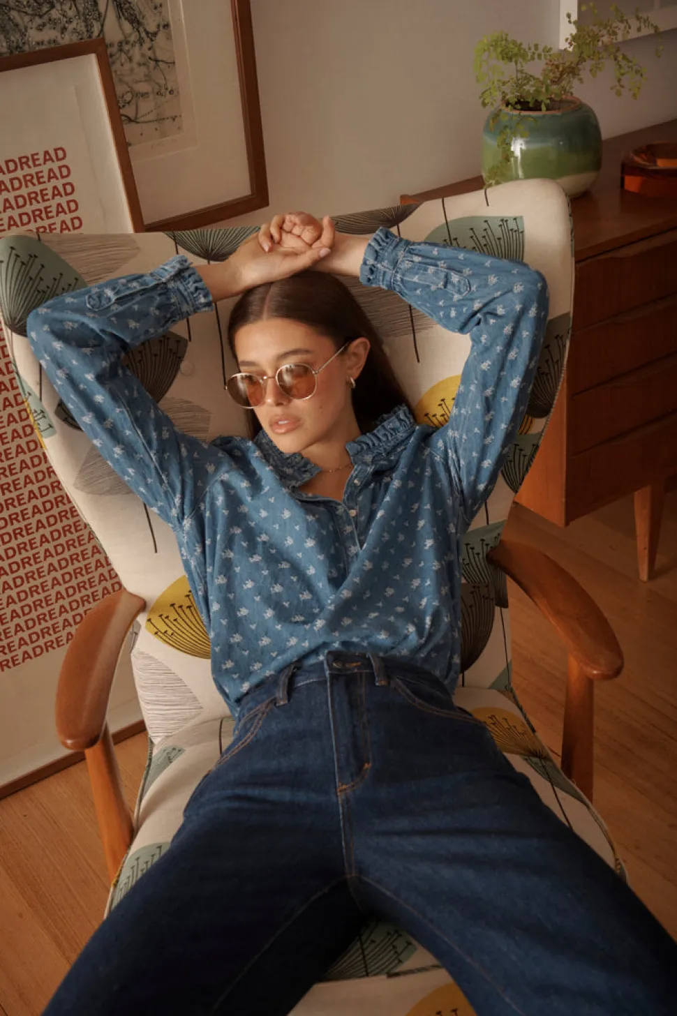 Kireina Tamara Shirt - Denim with Flower