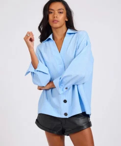 One Teaspoon Powerhouse Oversized Longsleeve Pinstripe Shirt - Blue