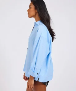 One Teaspoon Powerhouse Oversized Longsleeve Pinstripe Shirt - Blue