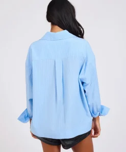 One Teaspoon Powerhouse Oversized Longsleeve Pinstripe Shirt - Blue