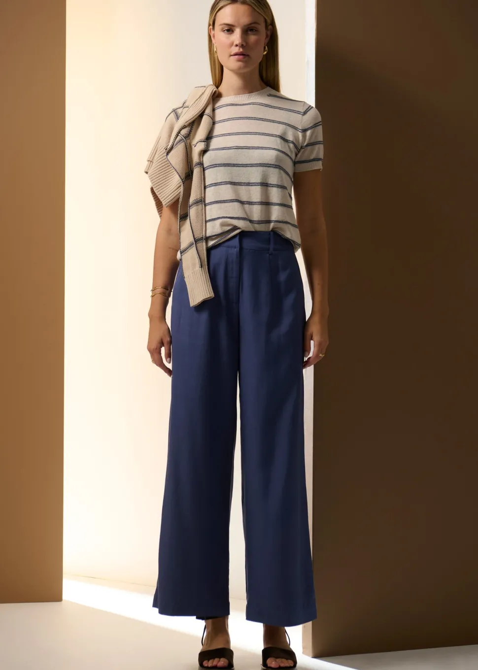POL Sable Tee Stripe - Pebble/Blue