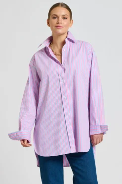 Shirty Boyfriend Shirt - Pink & Blue Stripe