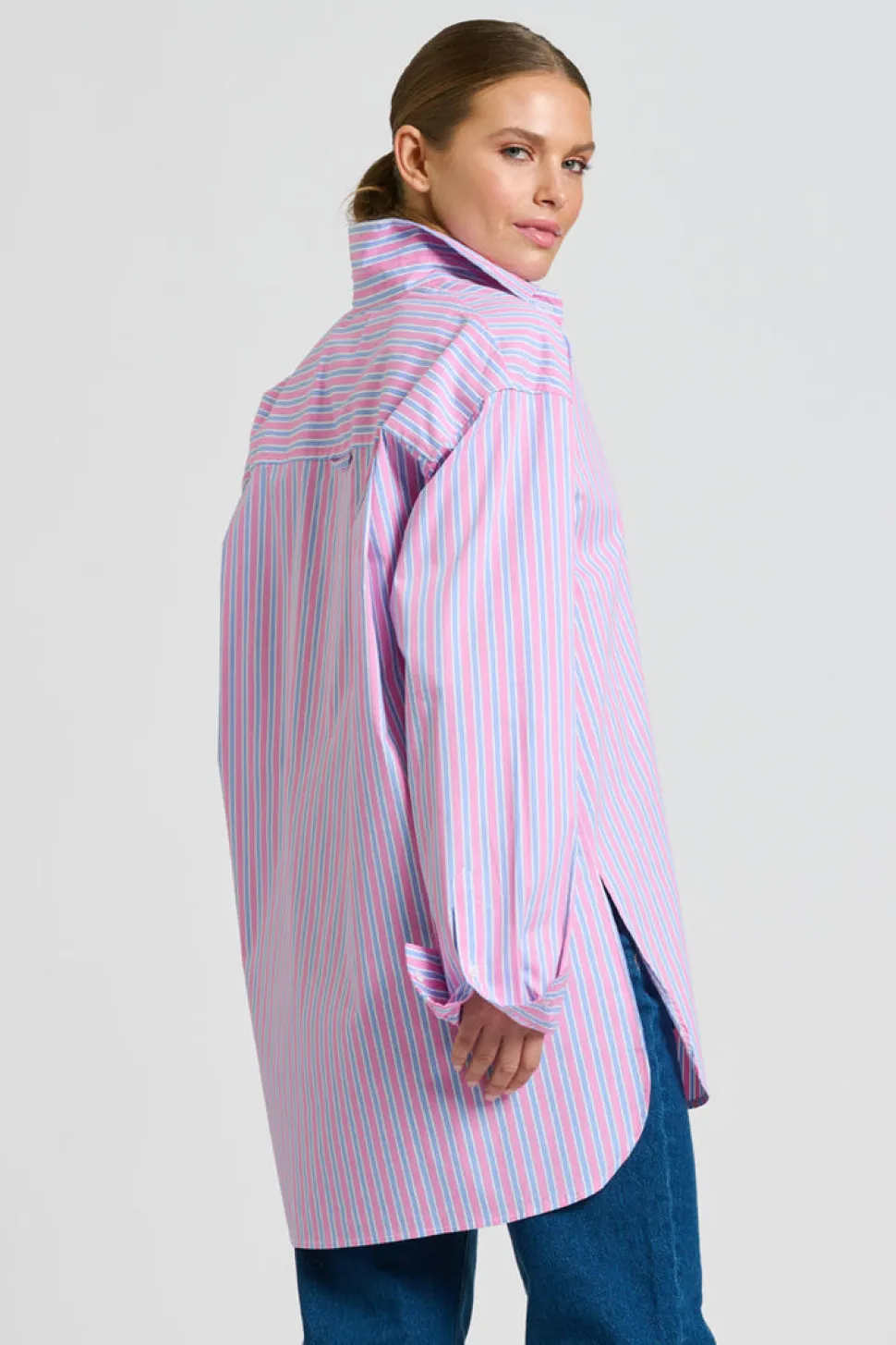 Shirty Boyfriend Shirt - Pink & Blue Stripe