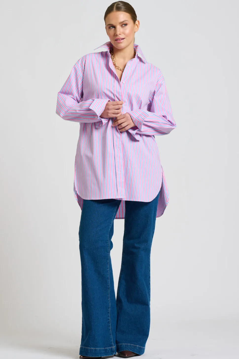 Shirty Boyfriend Shirt - Pink & Blue Stripe