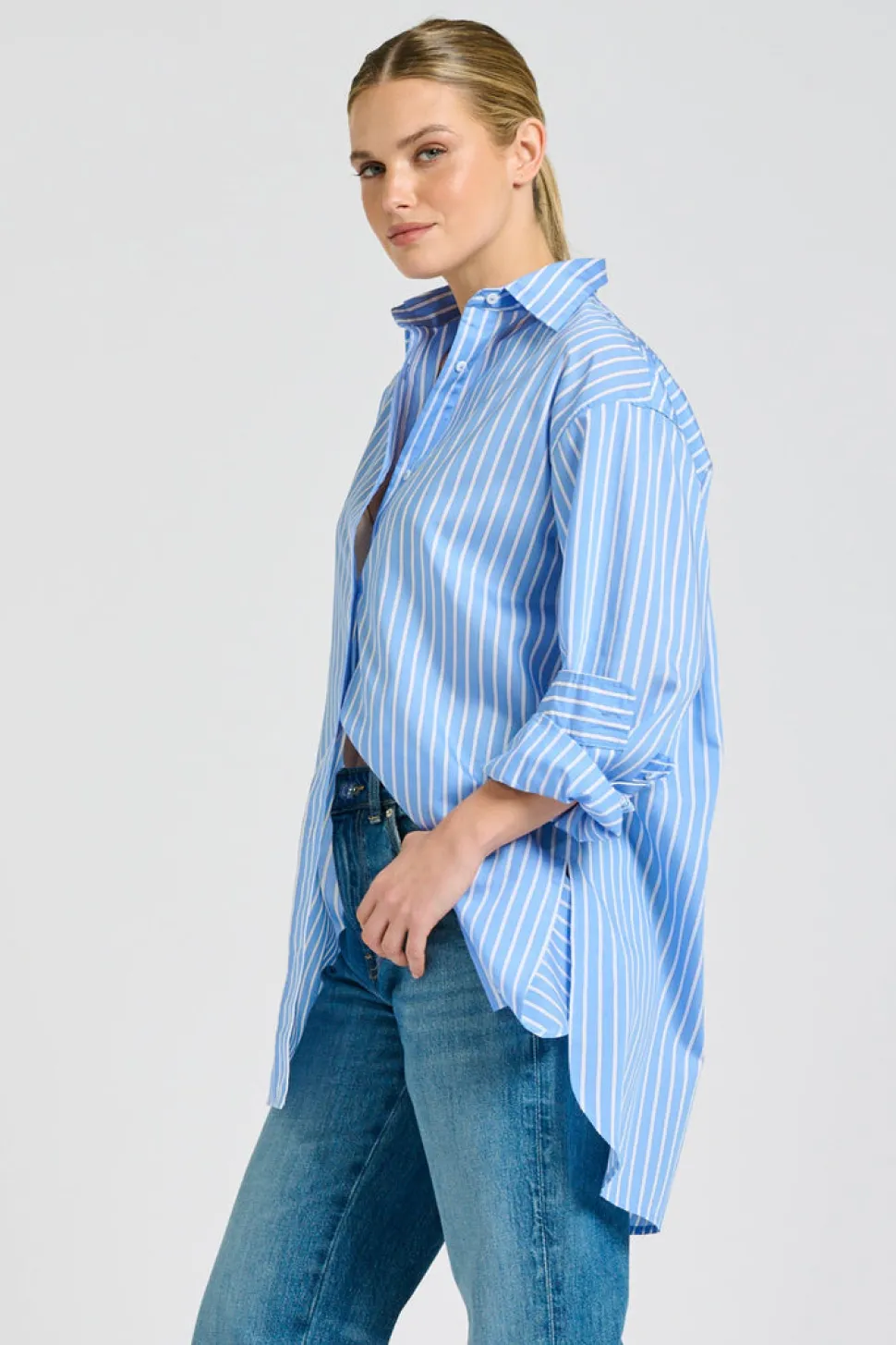 Shirty The Boyfriend Shirt - Mid Blue Stripe