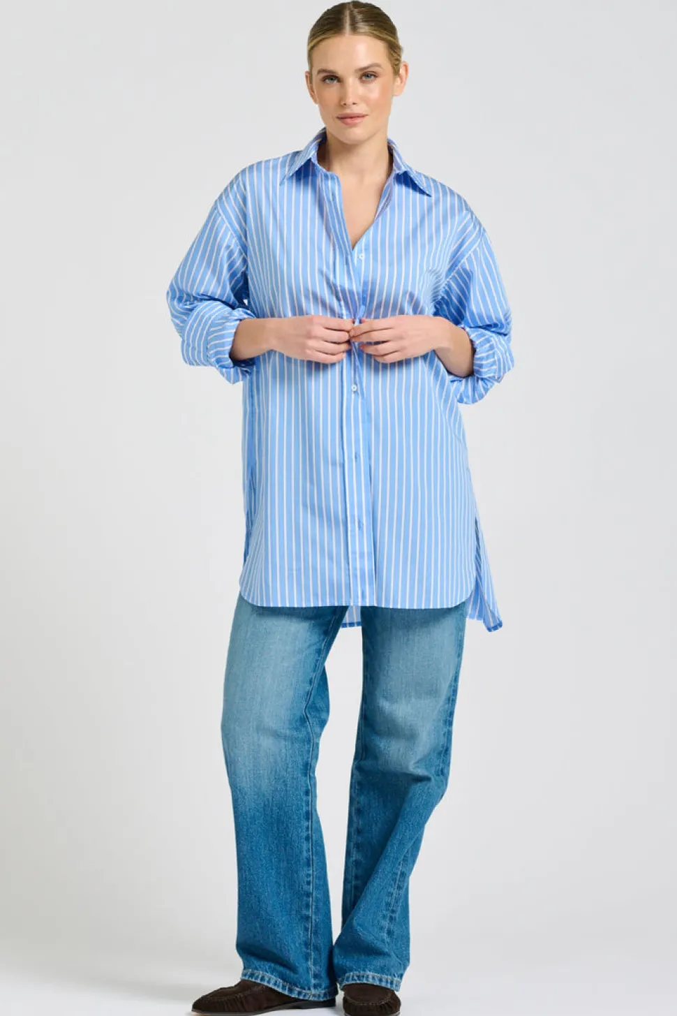 Shirty The Boyfriend Shirt - Mid Blue Stripe