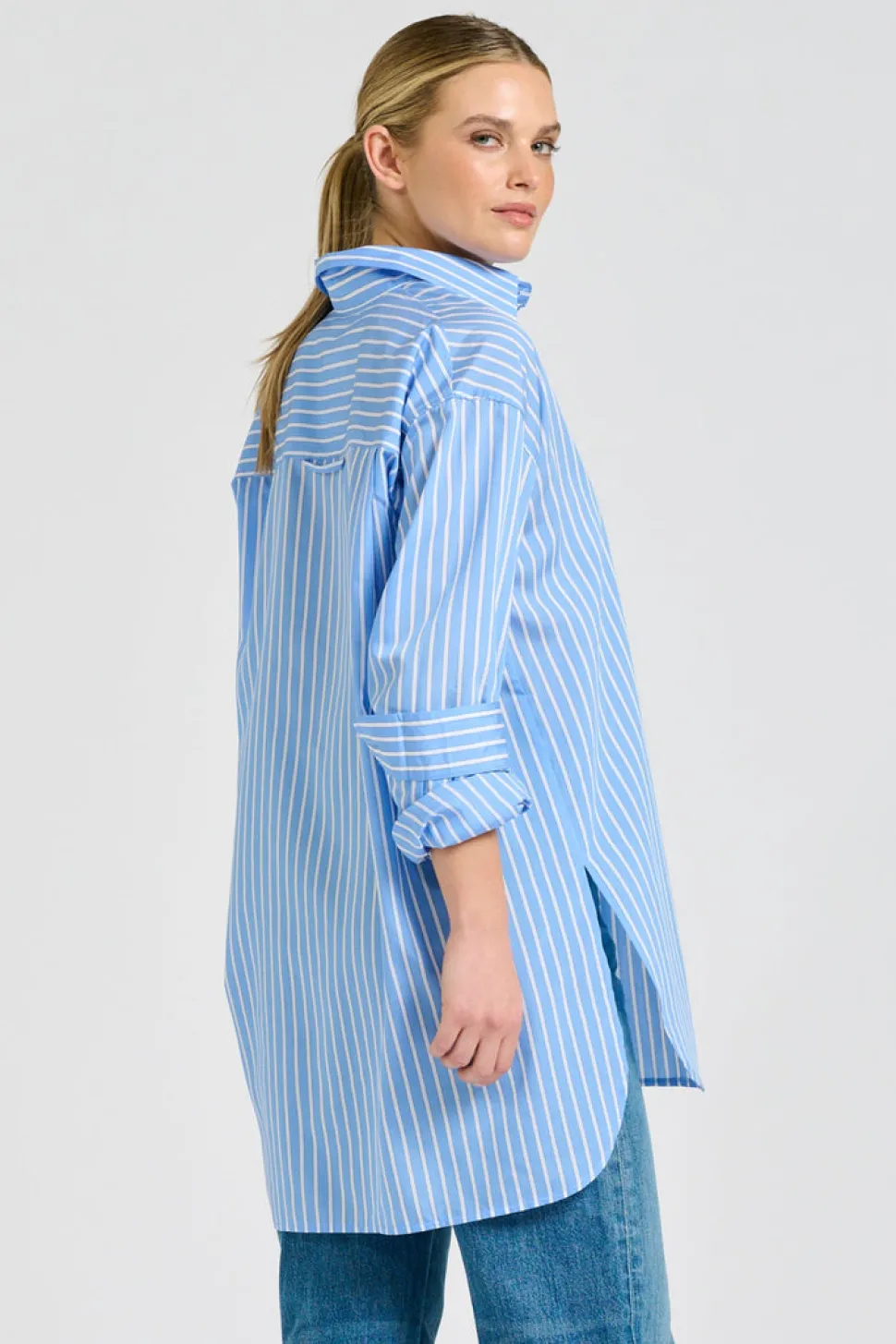 Shirty The Boyfriend Shirt - Mid Blue Stripe