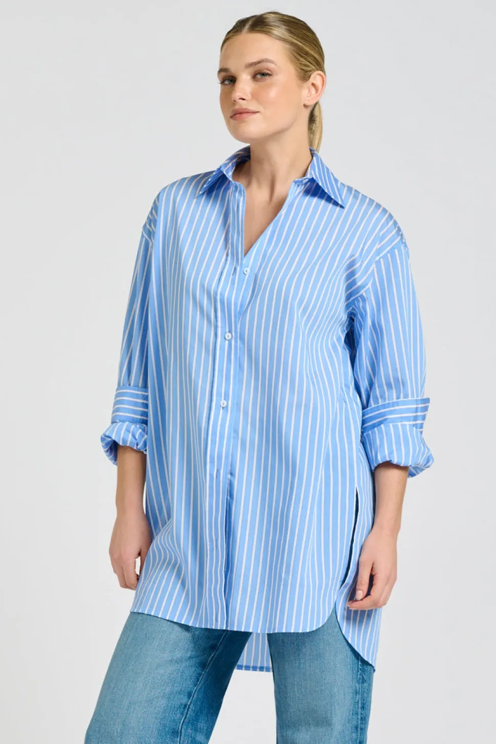 Shirty The Boyfriend Shirt - Mid Blue Stripe