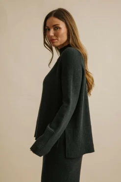 Talamaya Harmony Merino Cotton Mock Neck Pullover - Pine