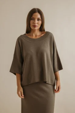 Talamaya Retreat Cotton Twist Tee Pullover - Vintage Khaki & Dusty Olive