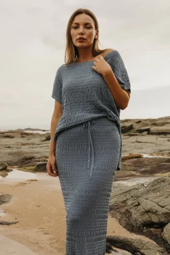 Talamaya Waves Pleat Pullover - Blue Pool