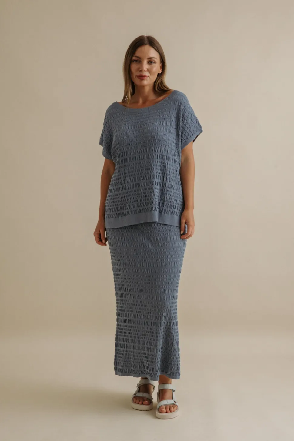 Talamaya Waves Pleat Pullover - Blue Pool