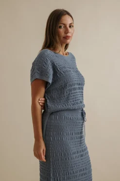 Talamaya Waves Pleat Pullover - Blue Pool