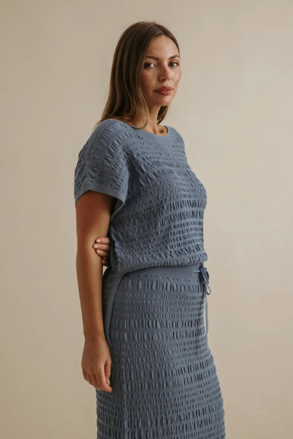 Talamaya Waves Pleat Pullover - Blue Pool