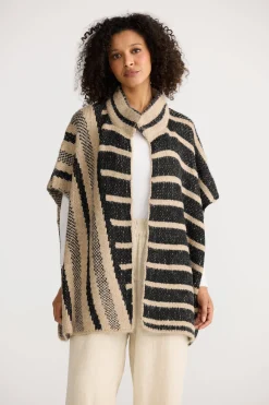 The Shanty Ador Knit Cape - Black W Cedar Stripe