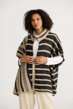 The Shanty Ador Knit Cape - Black W Cedar Stripe