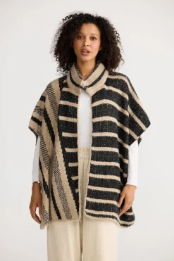 The Shanty Ador Knit Cape - Black W Cedar Stripe